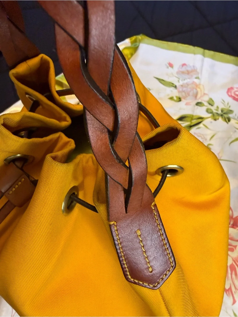 Dooney & Bourke Euc Yellow Canvas Drawstring Bucket Bag